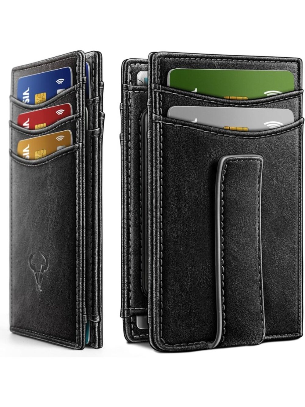 Slim Magnetic Leather Wallet with Money Clip for Men - Holds 12 Cards, Stylish